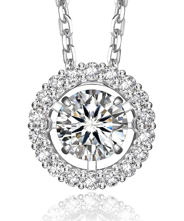 MomentWish Floating Necklace for Women, 0.5/1 Carat Dancing Moissanite Necklace for Her 925 Sterling Silver Pendant Anniversary Birthday Christmas Gift for Wife Mom Girlfriend