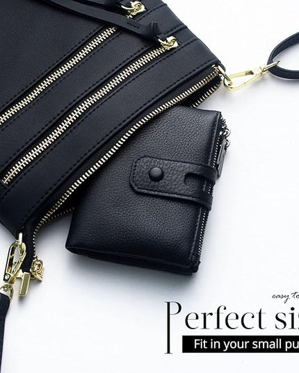 Bveyzi Small Soft Leather Wallet for Women RFID Blocking Ladies Card Holder with Double Zipper Pocket