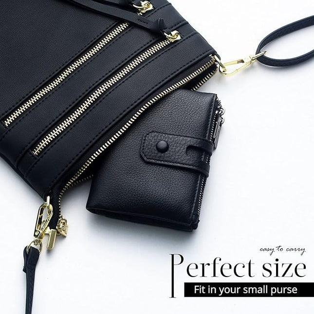 Bveyzi Small Soft Leather Wallet for Women RFID Blocking Ladies Card Holder with Double Zipper Pocket
