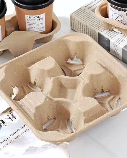 Coffee Cup Holder Disposable Cup Holder Tray, Four Cup Carrier Tray 50 Pack,Biodegradable, Eco-Friendly Drink Carrier For Delivery Of Hot Or Cold Drinks(Four-cup size tray)
