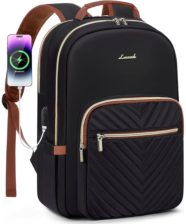 LOVEVOOK Laptop Backpack for Women 15.6 inch,Cute Womens Travel Backpack Purse,Professional Laptop Computer Bag,Waterproof Work Business College Teacher Bag Carry on Backpack with USB Port,Black Brown