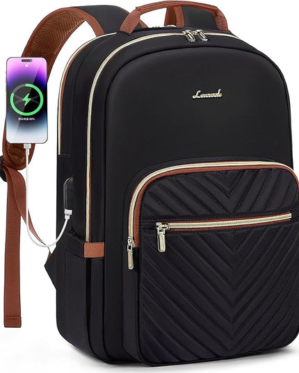 LOVEVOOK Laptop Backpack for Women 17.3 inch,Cute Womens Travel Backpack Purse,Professional Laptop Computer Bag,Waterproof Work Business College Teacher Bag Carry on Backpack with USB Port,Black Brown