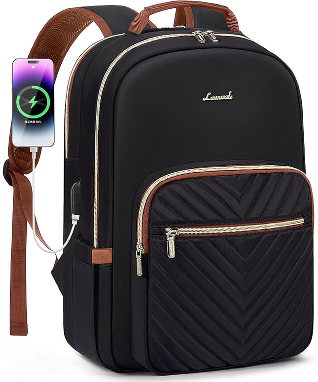 LOVEVOOK Laptop Backpack for Women 17.3 inch,Cute Womens Travel Backpack Purse,Professional Laptop Computer Bag,Waterproof Work Business College Teacher Bag Carry on Backpack with USB Port,Black Brown