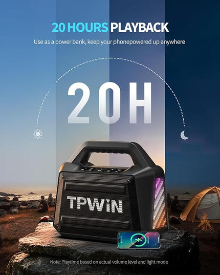 Bluetooth Speaker - 80W Loud Rugged Outdoor Speakers, IPX6 Waterproof, 20H Playtime, Deep Bass, Lightshow, TWS, BT 5.3 Wireless, Portable for Travel Hiking Camping Beach Pool - Black