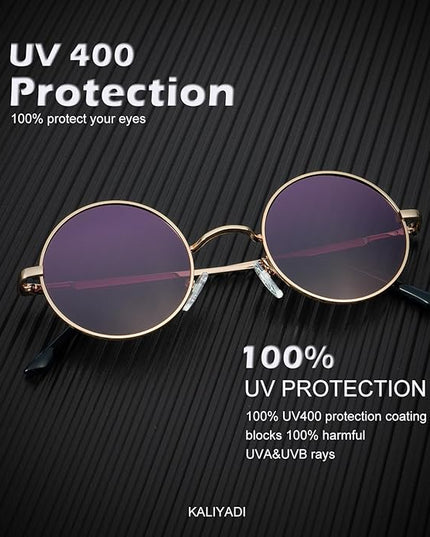 KALIYADI Round Polarized Sunglasses for Men Women Retro Metal Hippie Circle Style Sun Glasses UV Protection