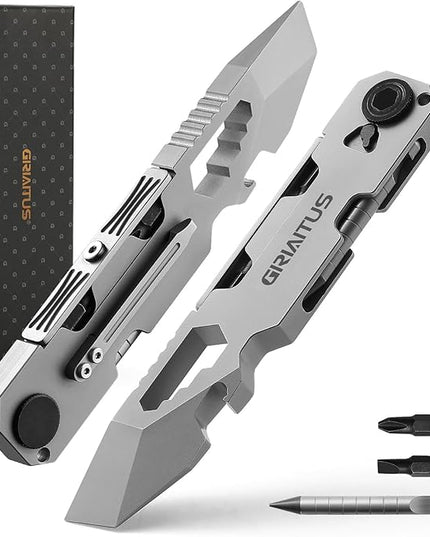 EDC Pry Bar Multitool with Bi-Directional Ratchet Screwdriver & Everlasting Pen, Wrenches, Crowbar, Bottle and Box Openers - Your Versatile Companion for Everyday Carry and Camping Accessories