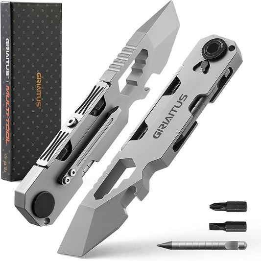 EDC Pry Bar Multitool with Bi-Directional Ratchet Screwdriver & Everlasting Pen, Wrenches, Crowbar, Bottle and Box Openers - Your Versatile Companion for Everyday Carry and Camping Accessories