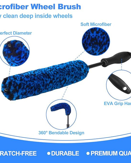 12Pcs Wheel Brush Kit for Cleaning Wheel and Tire, Wheel and Rim Brush, Car Detailing Brushes, Tire Brush, Bendable & Durable Car Wheel Rim Cleaner Brush Set,Car Detailing Cleaning Brush Supplies Kit