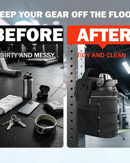 Magnetic Gym Bag, Upgraded Super Strong Magnetic Gym Water Bottle Bag with Phone Pocket & Shoulder Strap｜ Sports Water Bottle Holder, small Fitness Pouch, Crossbody Bag for Men & Women, Gym Accessory
