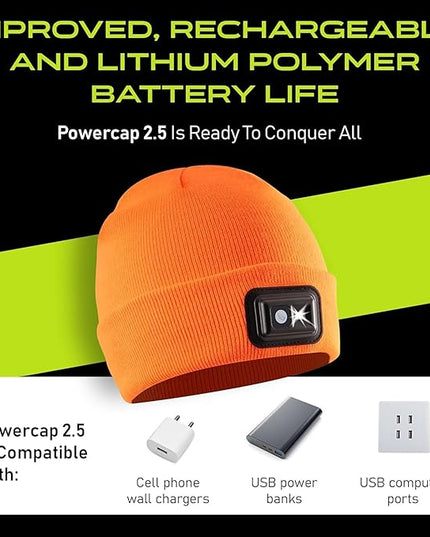 POWERCAP LED Hat Light 150 Lumens Rechargeable Fleece Beanie with Bright Built-in Headlamp Waterproof LED Warm One Size Cap