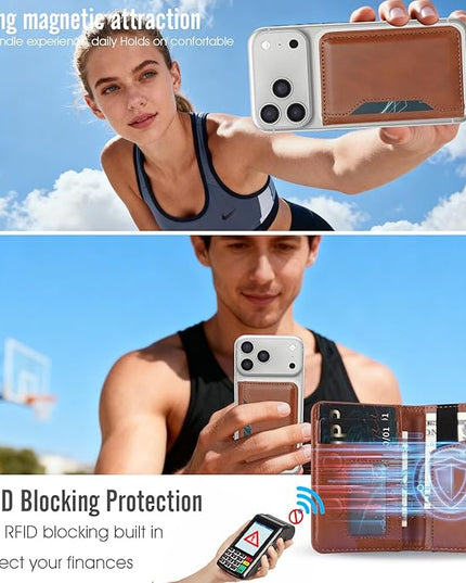 ASAPDOS For MagSafe Wallet,Magnetic Card Holder RFID Blocking Wallet with 5 Card Slots & Cash Pocket For iPhone 17/16/ 15/14/ 13/12/ Pro/Max/Plus/Air Brown