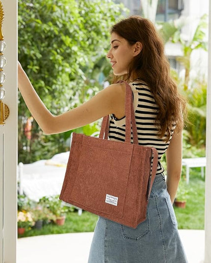 Valleycomfy Corduroy Tote Bag for Women Travel Crossbody Bag Purse Women Shoulder Bags Work Handbags Everyday Hobo Bag