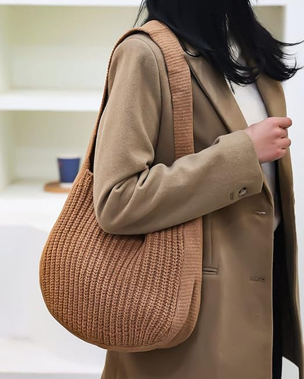 ENBEI Women's Crochet Tote Bag Knit Shoulder bag,Aesthetic Bag,Cute Eco-Friendly Tote for Travel,Daily Use,Gift Box Packaging