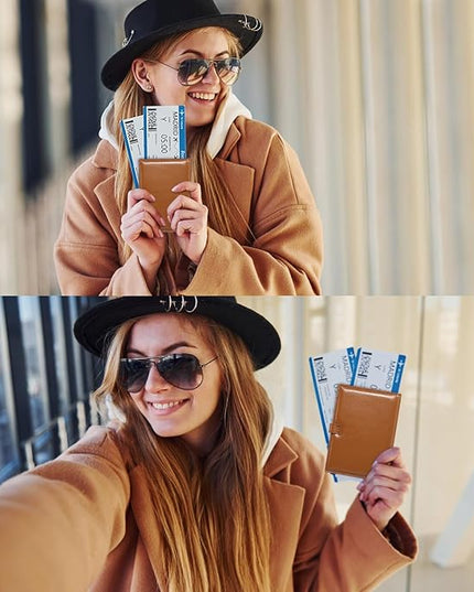 Passport Holder for Travel Essentials, Passport Wallet Cover Card holder Case for Travel Must Haves Accessories, Passport Book Holders for Women and Men, Brown