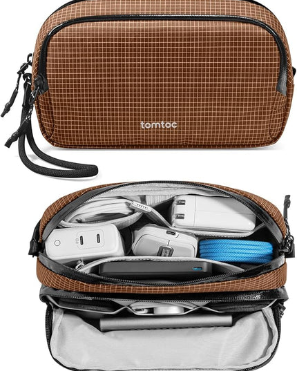 tomtoc Electronic Organizer Travel Case Performance, Water Resistant Dual Compartment Cable Organization Storage Bag for Charger, Cord, Phone, Hard Drive, Power Bank, Accessories Travel Essentials