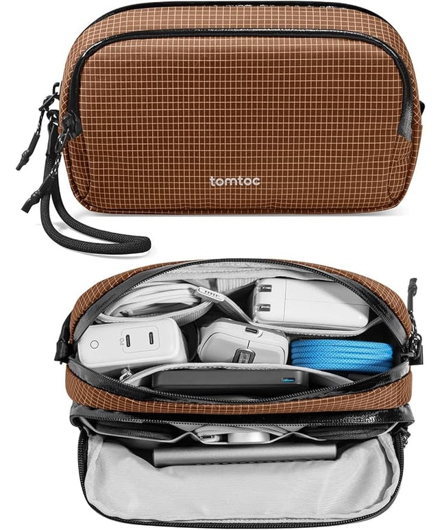 tomtoc Electronic Organizer Travel Case Performance, Water Resistant Dual Compartment Cable Organization Storage Bag for Charger, Cord, Phone, Hard Drive, Power Bank, Accessories Travel Essentials