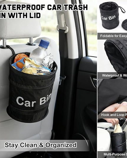 Car Organizer and Storage 5-in-1 Set with Front Seat Organizer, Backseat Organizer, Car Trash Can & 2 Headrest Hooks, Universal Car Storage Accessories for SUV Truck & Sedan Vehicle