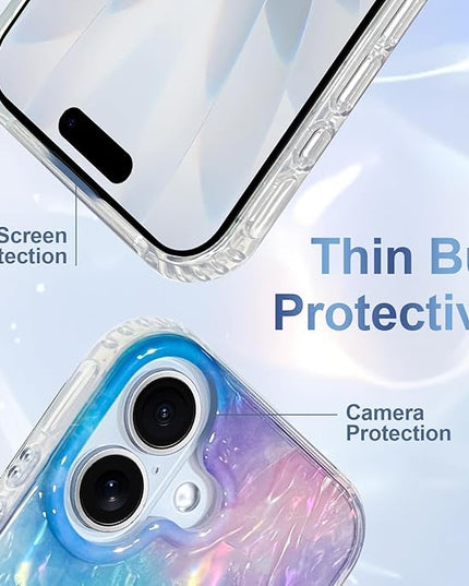 Cute Case for iPhone 17 Case for Women Girls [Compatible with Magsafe] with Translucent Pearl Pattern Design, Aesthetic Girly Magnetic Protective Phone Cover, Blue