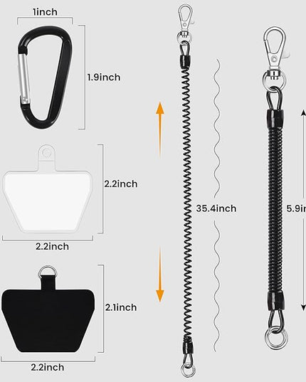 takyu Phone Tether, 2PCS Phone Leash Anti-theft Phone Strap with 4*Patch and 1*Carabiner for Outdoor Hiking Climbing Fit for iPhone Samsung Most Smartphones (Black+Black)