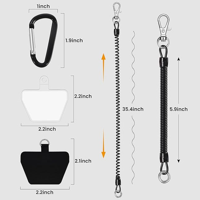 takyu Phone Tether, 2PCS Phone Leash Anti-theft Phone Strap with 4*Patch and 1*Carabiner for Outdoor Hiking Climbing Fit for iPhone Samsung Most Smartphones (Black+Black)