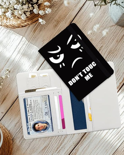 Don't Touch Me Leather Passport Holder Cover Fun Black Travel Wallet Passport Case with Credit Card Slots for Women Men Travelling Essentials for Flying