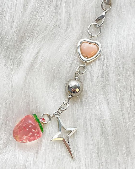 1-4PCS Cute Phone Charms Aesthetic Y2K Cell Phone Charms Strap Pink Strawberry Butterfly Star PhoneCharm Y2K Accessories for Bag Keychain Airpods Camera Pendants Decor
