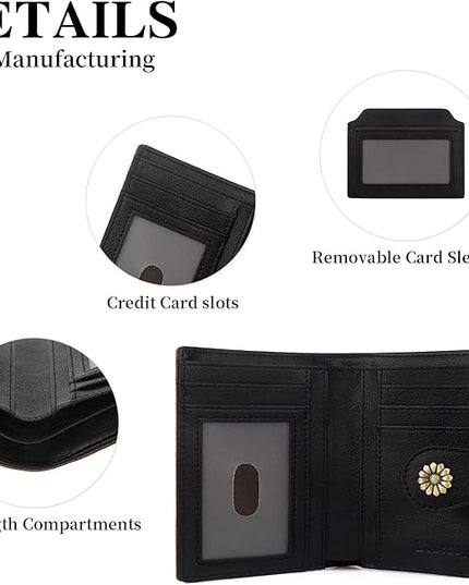 Blucoay Womens Wallet,RFID Blocking Wallet Women Soft Leather Bifold Small Wallets For Women Card Holder With Removable ID Window(brownblack)