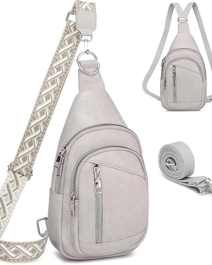 Sling Bag Crossbody Backpack - 2 in 1 Leather Cross Body Bag Fanny Pack with 2 Removable Straps