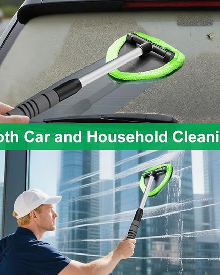 XINDELL Windshield Cleaner Tool – Car Interior Window Cleaning Kit with Extendable Handle & 4 Microfiber Pads, Auto Wiper Inside Windshield Brush for Car & Home Windows
