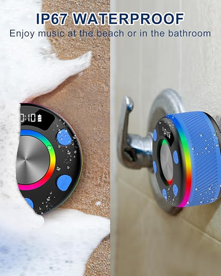 Bluetooth Speaker, Shower Speaker, IP7 Waterproof Portable Speakers Bluetooth 5.4 with HD Sound, RGB Light/LED Display/Hands-Free Call/Suction Cup Perfect for Bathroom Sing-Along Stocking Stuffers