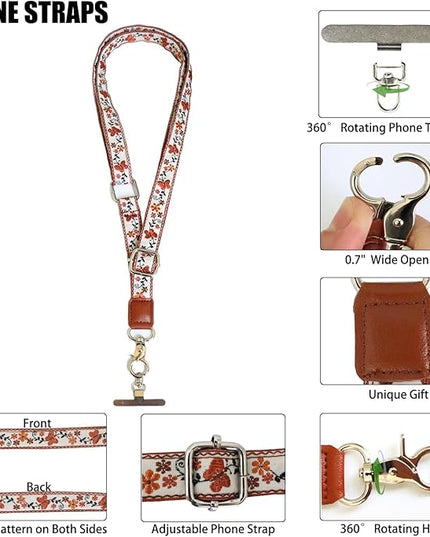 LEMEDE Wrist Keychain and Adjustable Phone Lanyard, Silver Hook Phone Crossbody Strap with 360° Rotating Phone Pads