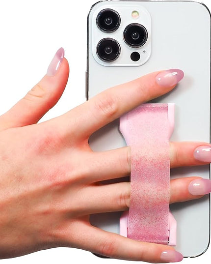 LOVEHANDLE PRO Premium Phone Grip - Silicone Phone Strap - Magnetic Phone Mount and Kickstand for Smartphone and Tablet - Pink Diamond Glitter Silicone
