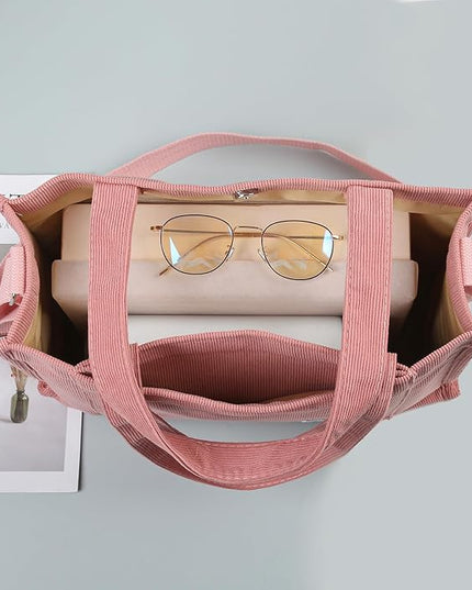 Valleycomfy Corduroy Tote Bag for Women Travel Crossbody Bag Purse Women Shoulder Bags Work Handbags Everyday Hobo Bag