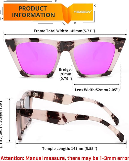 FEISEDY Vintage Square Cat Eye Sunglasses Women Trendy Cateye Sunglasses B2473