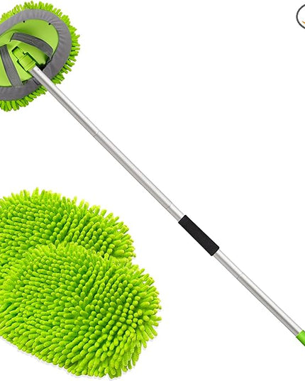 anngrowy 62" Microfiber Car Wash Brush Mop Kit Mitt Sponge with Long Handle Car Cleaning Supplies Kit Duster Washing Car Tools Accessories, 1 Chenille Scratch-Free Replacement Head Aluminum Alloy Pole