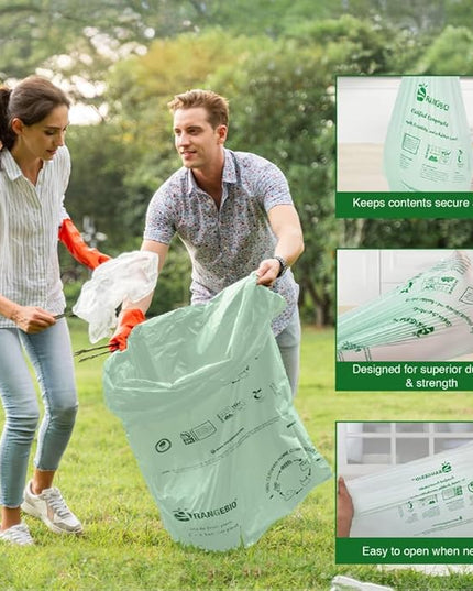 OrangeBio 55 Gallon Home Compostable Trash Bags, 15 Count, 1.5 Mils Extra Thick 38 x 56 Inches, 208 Liter, Compostable Liners, ASTM D6400 EN 13432 US BPI & OK Compost Home Certified