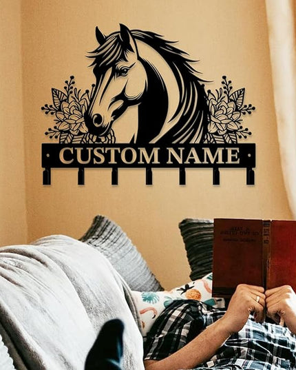 peanut case Personalized Farm Horse Keys Hooks,Custom Name Metal Cowboy Horse Art Keys Hooks,Metal Horse Lover Wall Home Storage Decorative Keys Hooks,Key Holder Hooks for Wall (Style H)