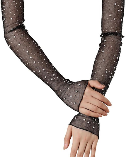 SHENHE Women's Sheer Lace Tulle Gloves Fingerless Elbow Length Arm Sleeves Mittens
