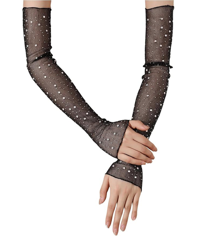 SHENHE Women's Sheer Lace Tulle Gloves Fingerless Elbow Length Arm Sleeves Mittens