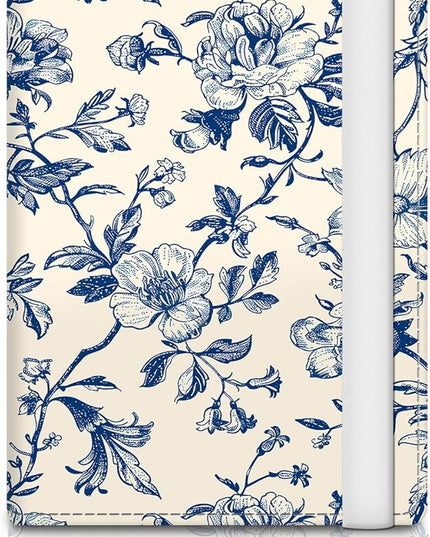 Passport Holder for Travel Essentials, RFID Premium Leather Passport Wallet Cover Case for Travel Must Haves Accessories, Passport Book Holders for Women Men Luxuxry Blue Flowers