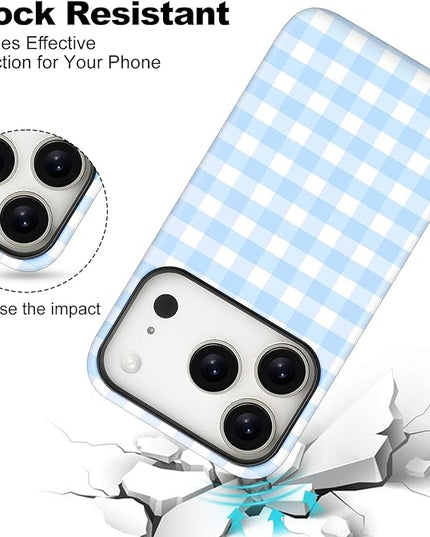 Magnetic for iPhone 17 Pro Max Case Cute Checkered Stripes Phone Case for Women Girls, Shockproof Slim TPU and Hard PC Protective Phone Cover Compatible with MagSafe Designed, Blue