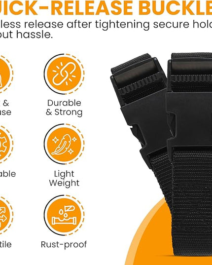Utility Strap with Quick-Release Buckle, Black, 72-Inch, 6-Pack