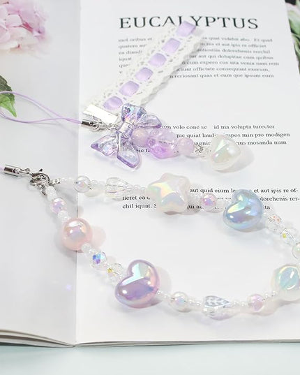 Beaded Camera Wrist Strap, Cute Phone Charms Strap, Pearl Bracelet Wrist Strap, Phone Keychain Decoration for Wallet