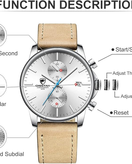 GOLDEN HOUR Mens Watch Fashion Sleek Minimalist Quartz Analog Mesh Stainless Steel Waterproof Chronograph Watches for Men with Auto Date