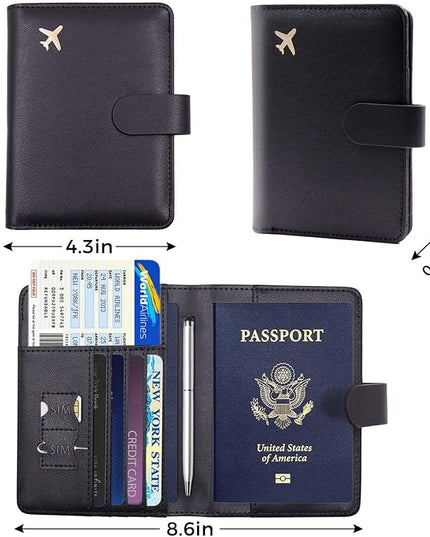 Melsbrinna Premium Leather Passport Holder Covers Case, Waterproof Rfid Blocking Travel Wallet Passport Holder with Pen Holder, Cute Passport Book for Women/Men