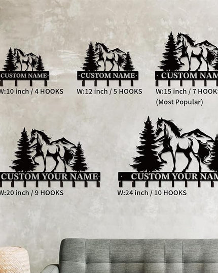Personalized Custom Name Farm Horse Wall Key Hooks,Metal Horse Art Clothes Hooks,Metal Horse Wall Home Storage Decorative,For Front Door, Hallway, Kitchen, Bedroom,Keys,Hats (Style K)