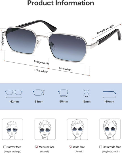 SOJOS Retro Rectangle Polarized 90s Sunglasses for Women Men,Trendy Narrow Hexagon Square Shades SJ1270