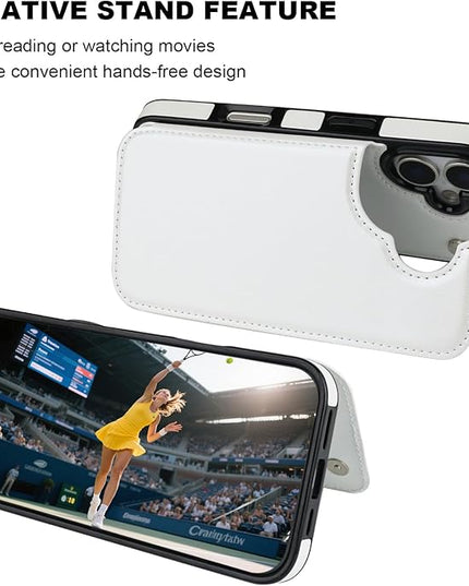 ONETOP Compatible with iPhone 17 Wallet Case with Card Holder, PU Leather Kickstand Card Slots Case, Double Magnetic Clasp and Durable Shockproof Cover 6.3 Inch (White)