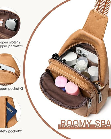 7L Sling Bag for Women Men Vegan Leather Crossbody Bags Fanny Pack Purse Backpack Over Shoulder Bag Travel Anti Theft