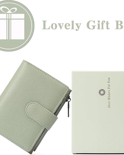 GAEKEAO Womens Wallet Small Leather RFID Blocking Bifold Zipper Pocket Wallet Card Case Purse with ID Window